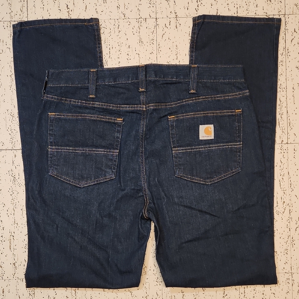 Carhartt Dark Blue Rugged Flex Straight Fit 5 Pocket Tapered Fit Denim Jeans